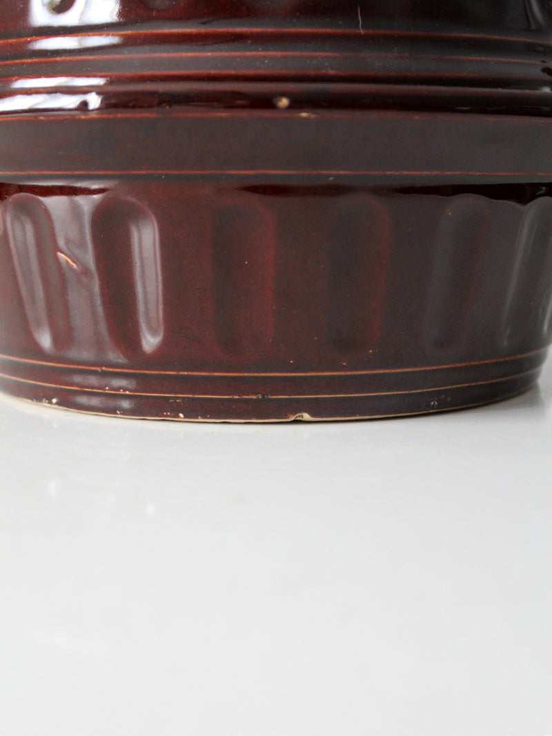 vintage brown stoneware covered dish