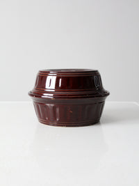 vintage brown stoneware covered dish