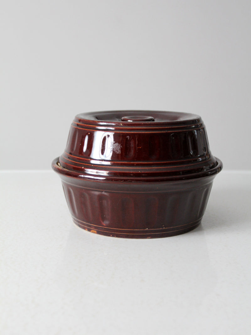 vintage brown stoneware covered dish