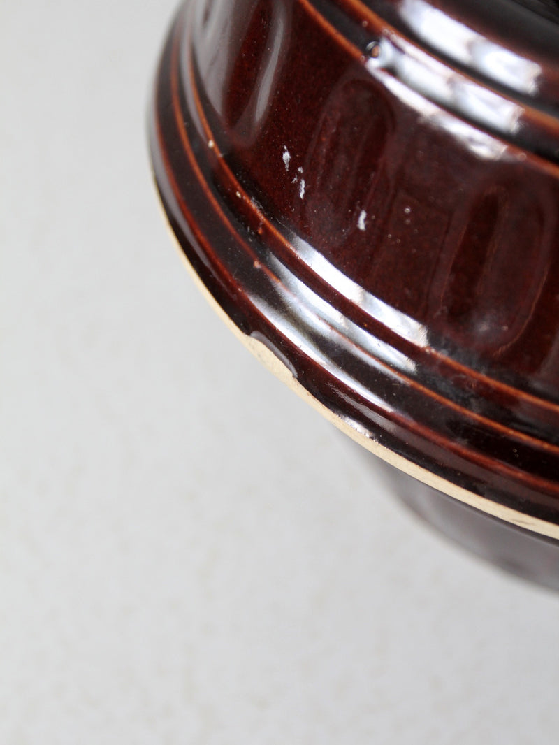 vintage brown stoneware covered dish