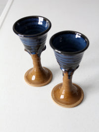vintage studio pottery chalice pair