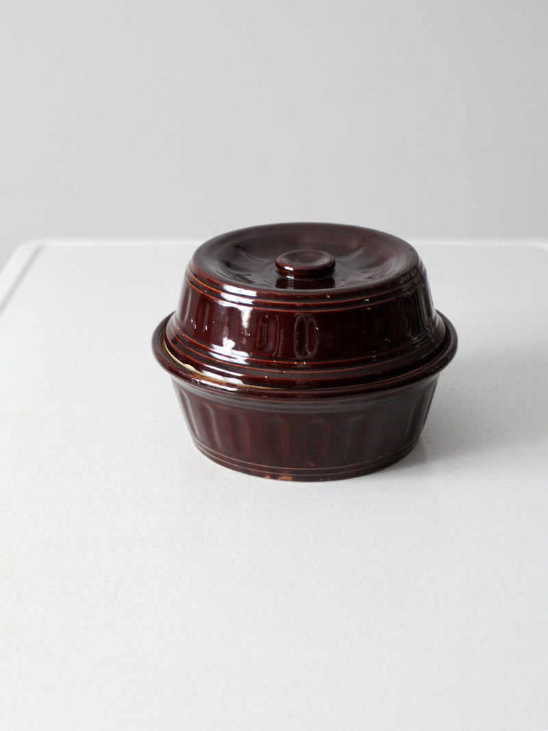 vintage brown stoneware covered dish