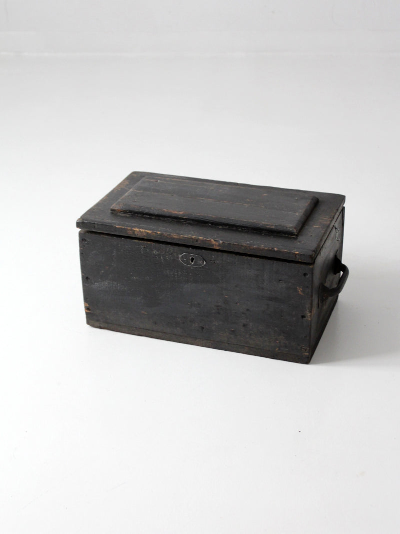 vintage black wooden tool box