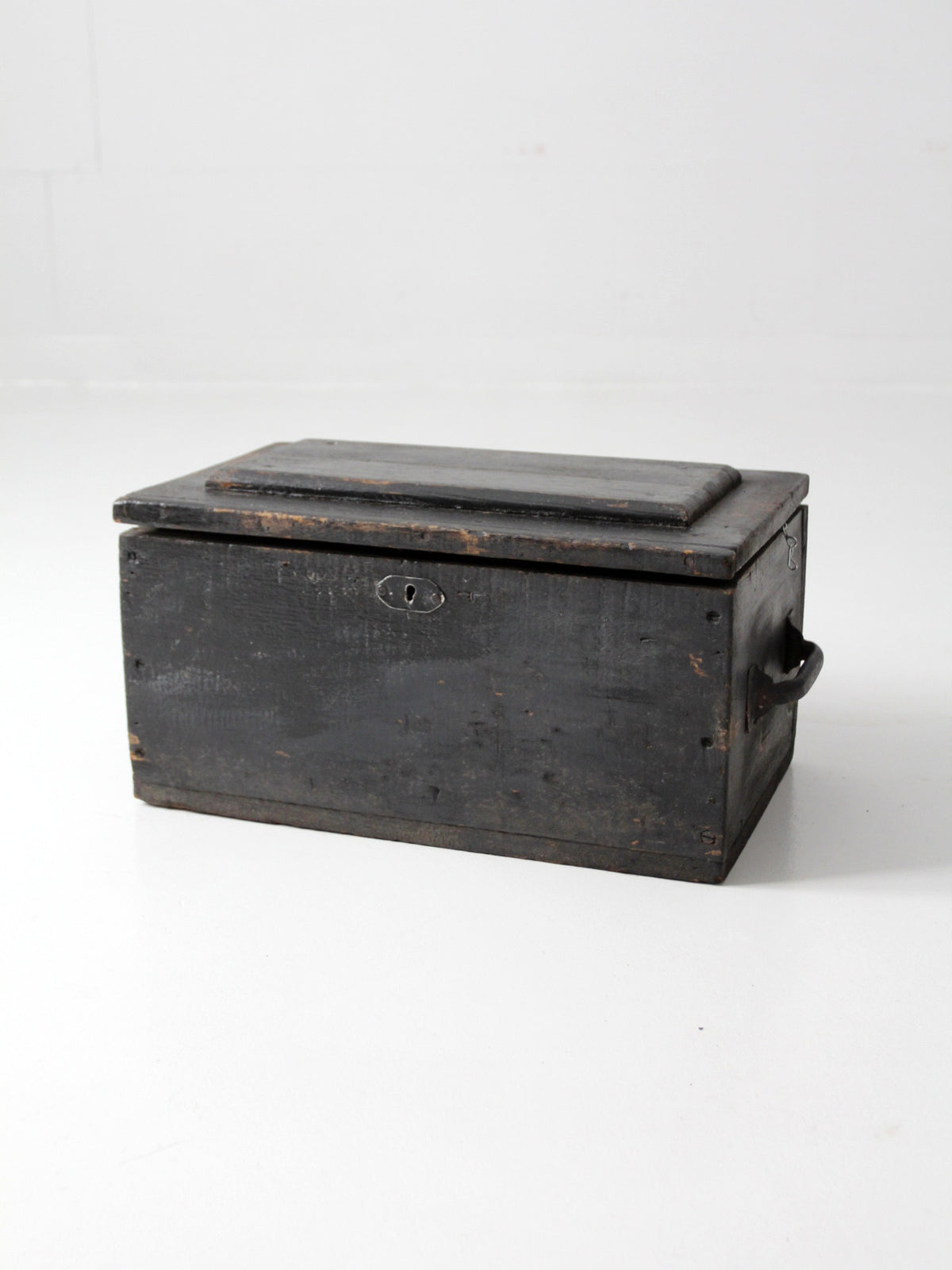 vintage black wooden tool box