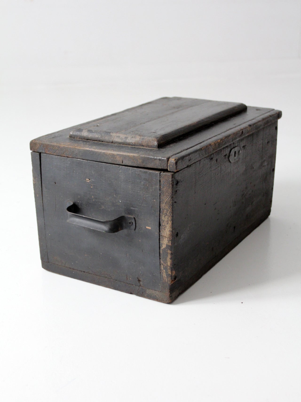 vintage black wooden tool box