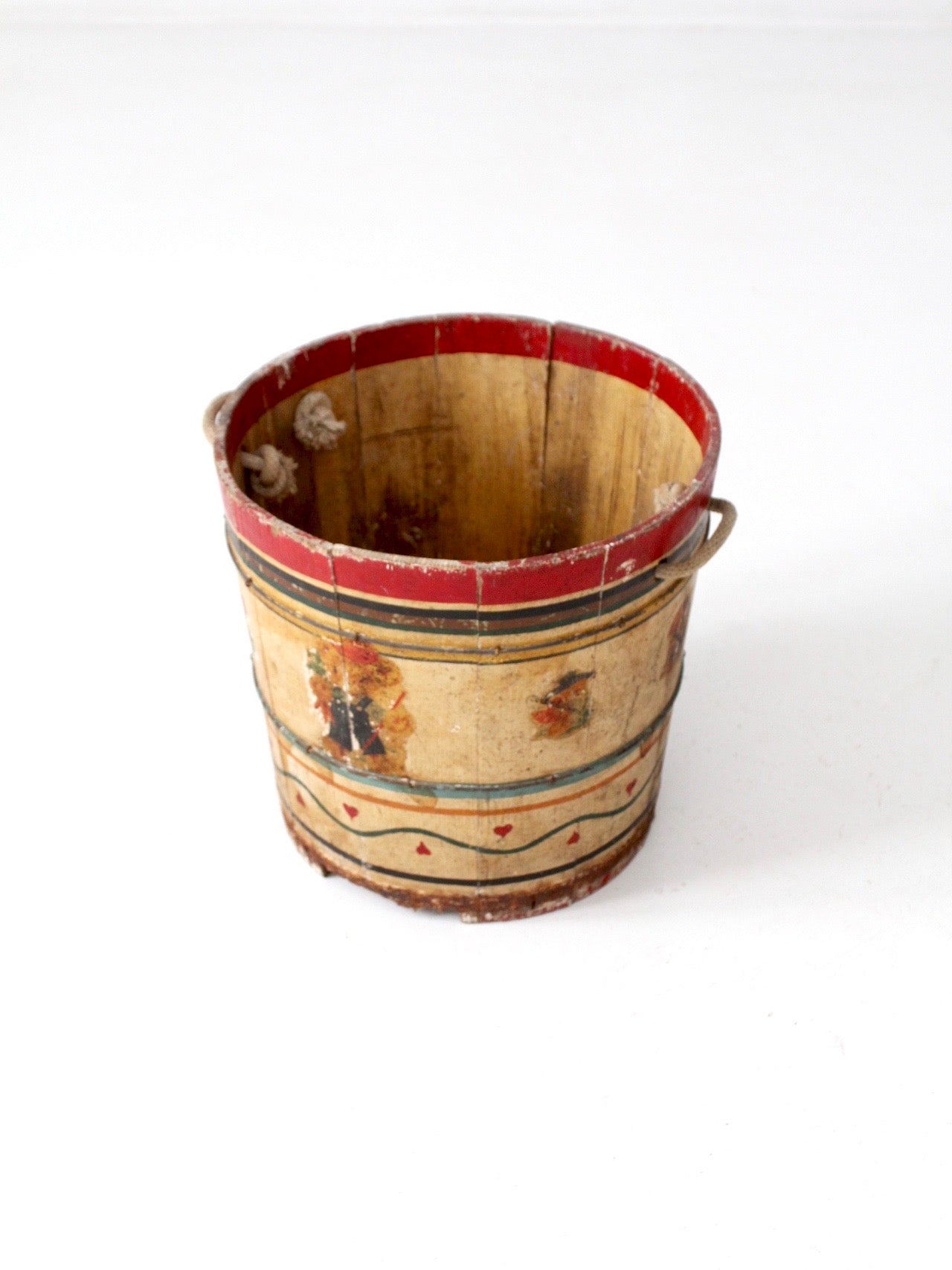 antique painted wooden bucket