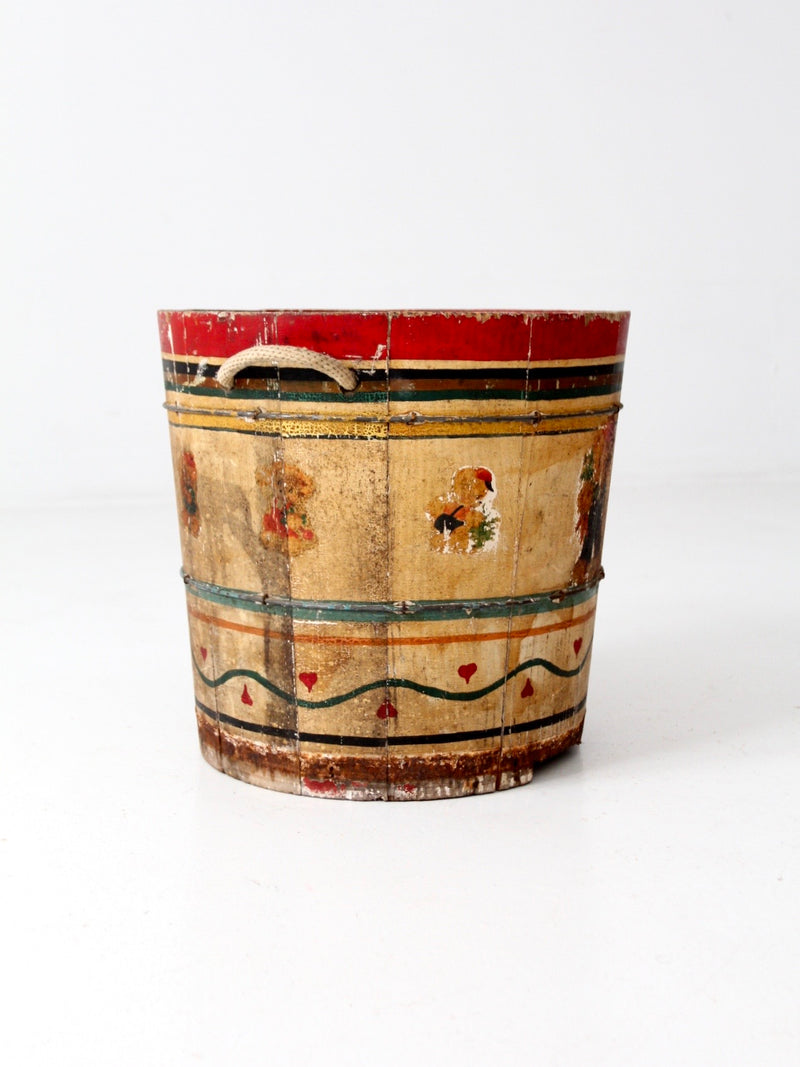 antique painted wooden bucket