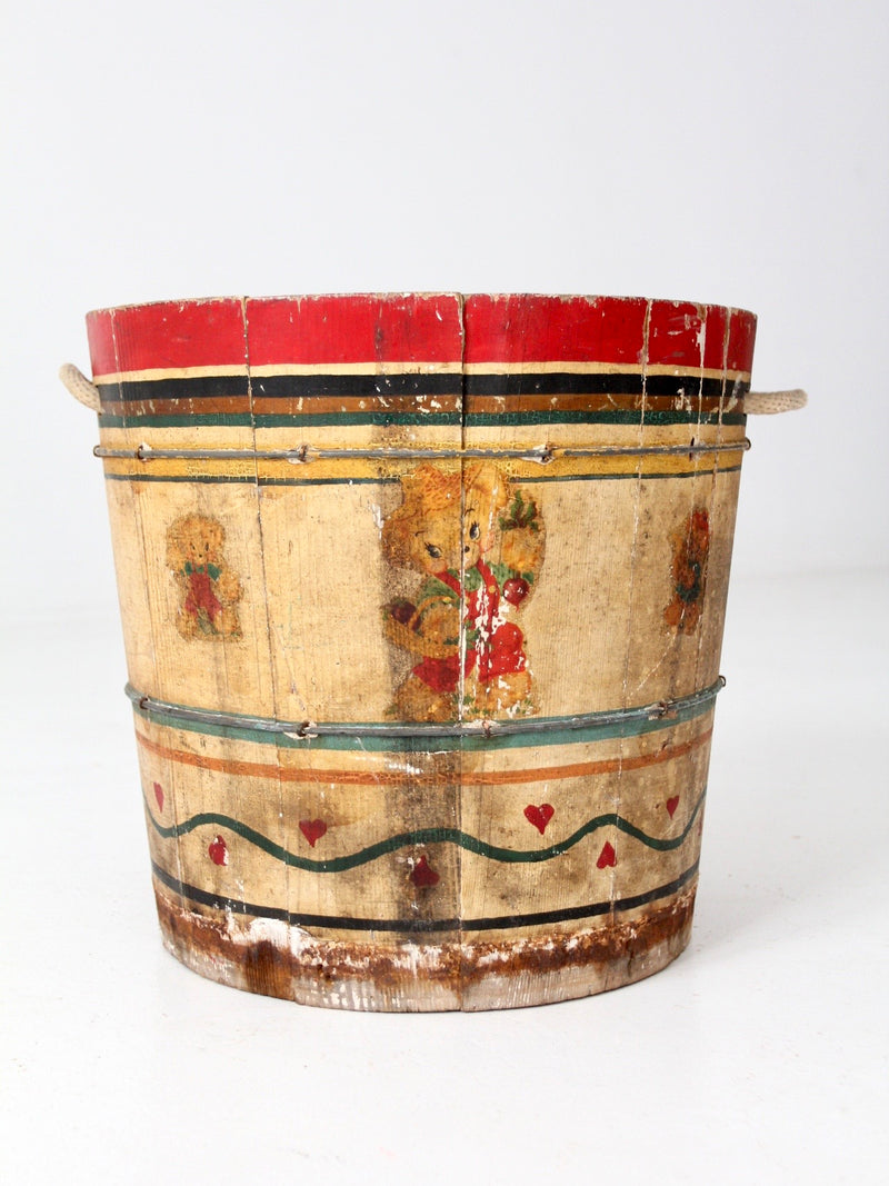 antique painted wooden bucket