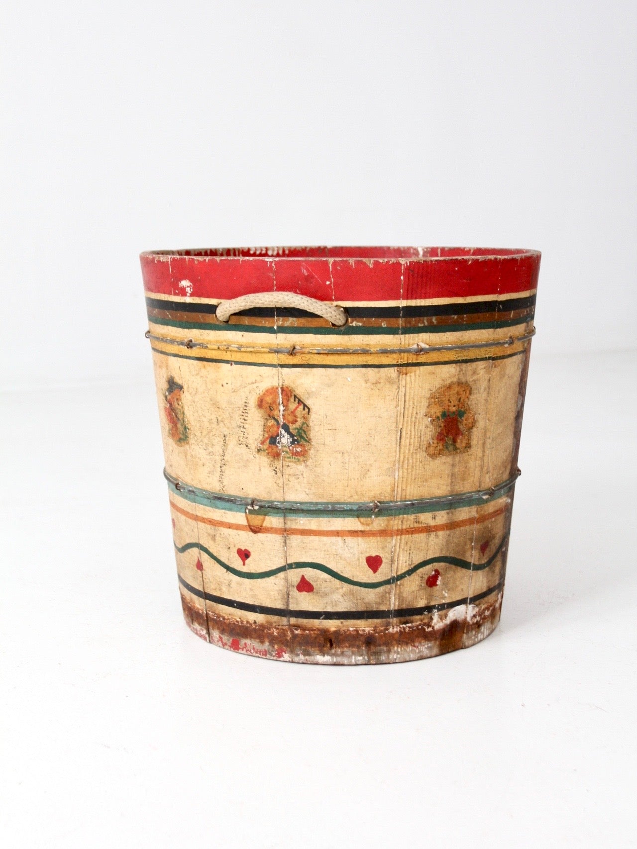 antique painted wooden bucket