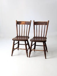 antique plank seat chairs pair