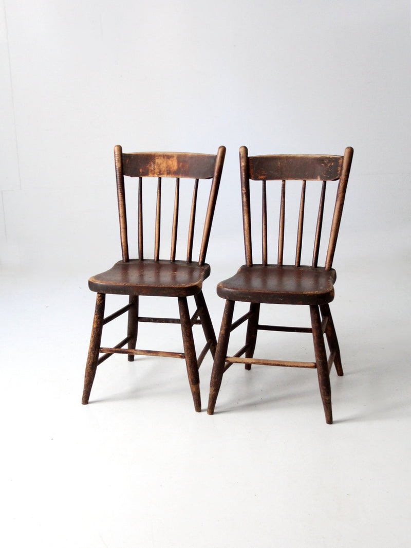 antique plank seat chairs pair