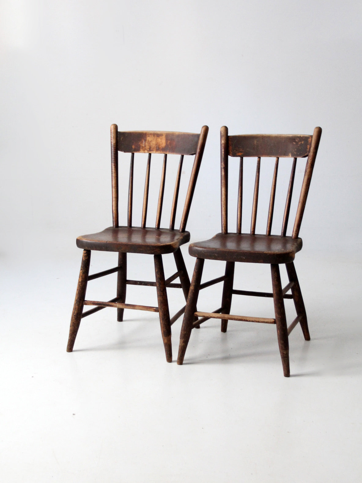 antique plank seat chairs pair