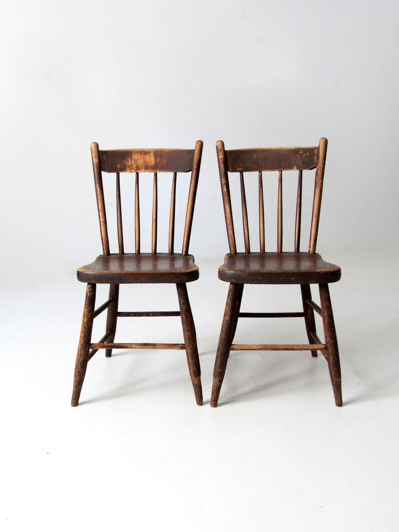 antique plank seat chairs pair