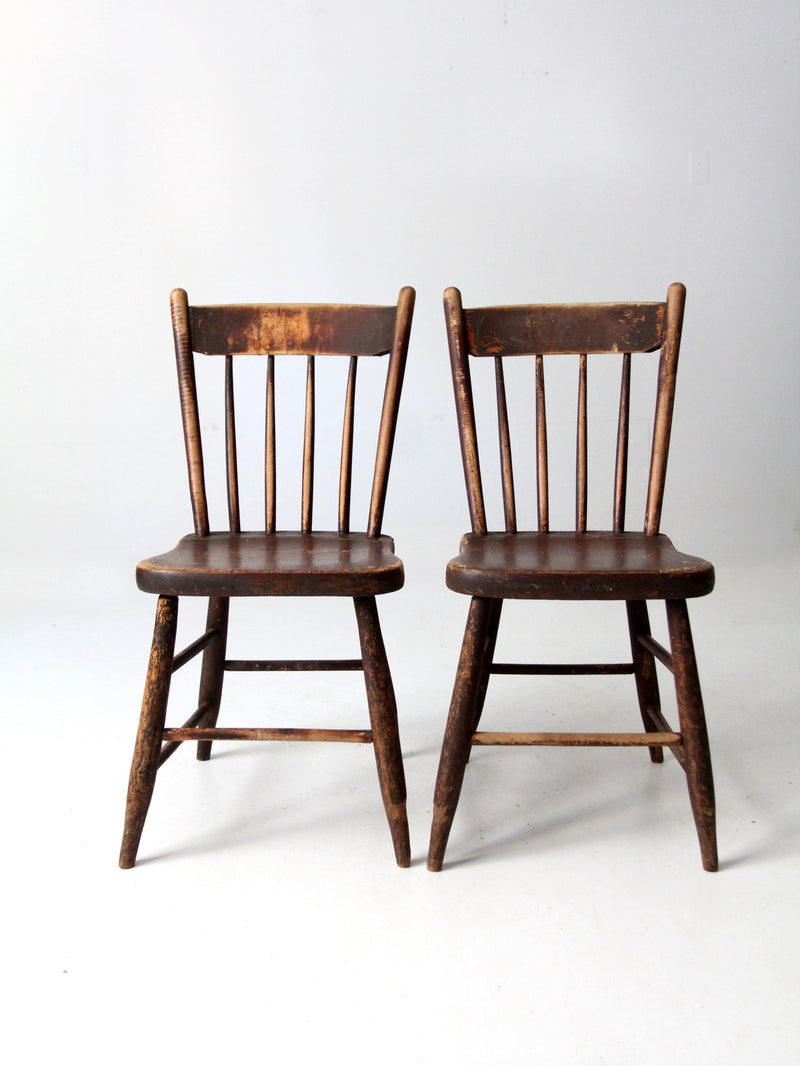 antique plank seat chairs pair