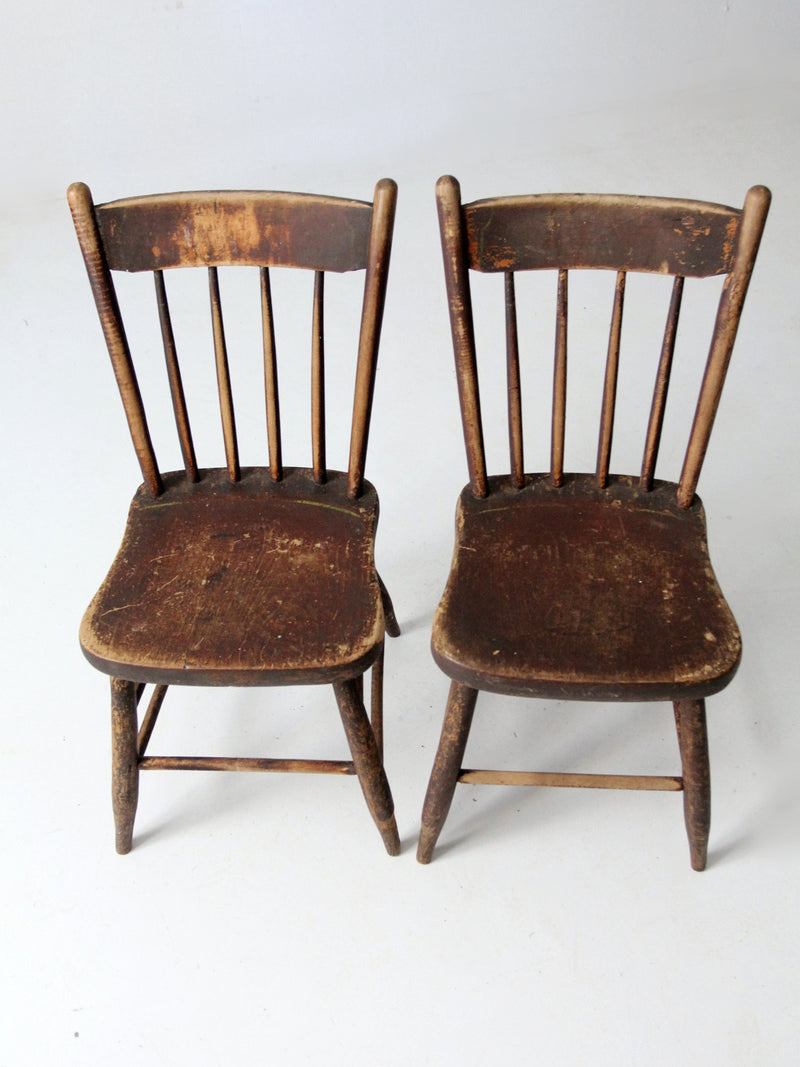 antique plank seat chairs pair