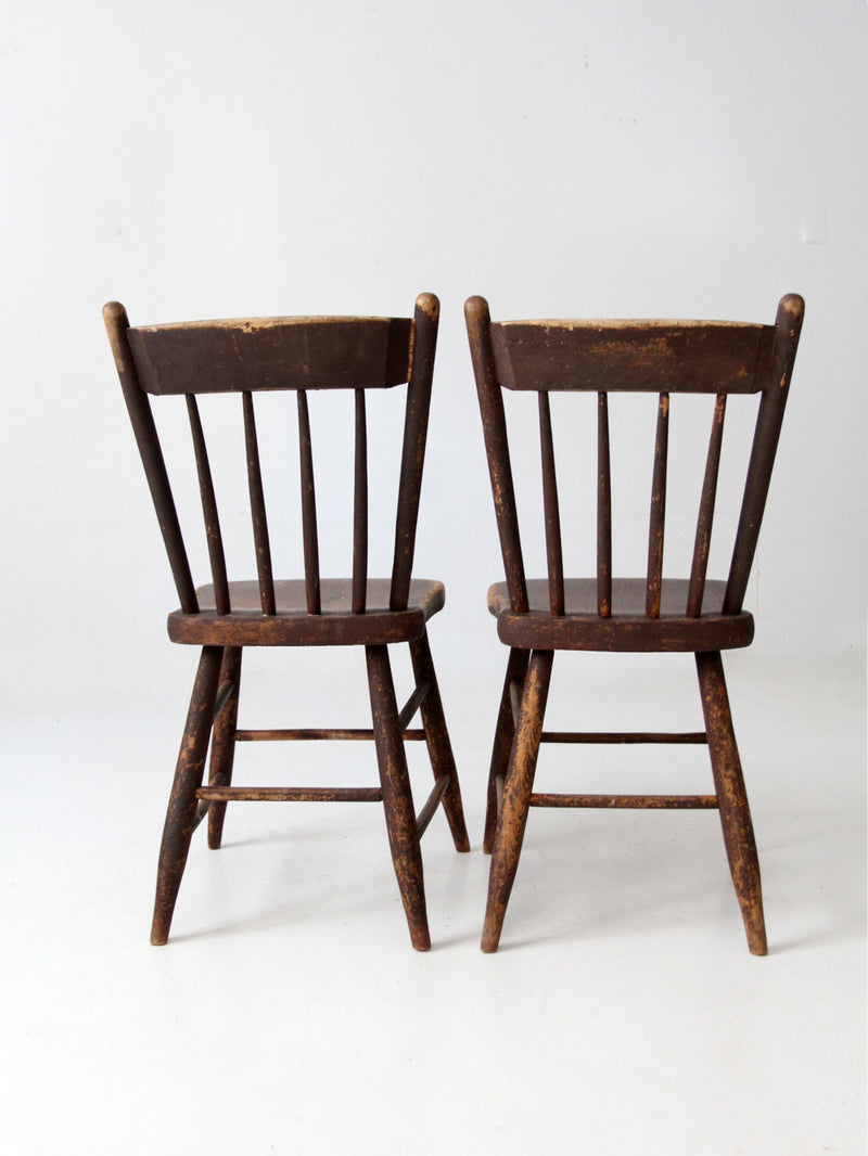 antique plank seat chairs pair