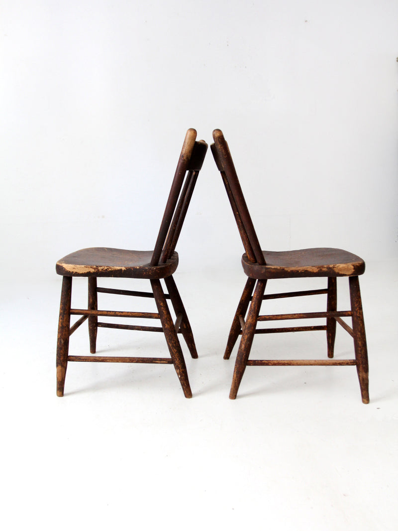 antique plank seat chairs pair