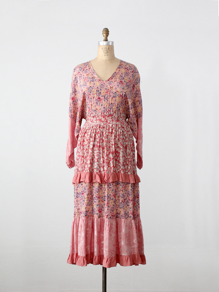 Vintage Louis Féraud Hot Pink Textured Floral Silk Dress, Circa