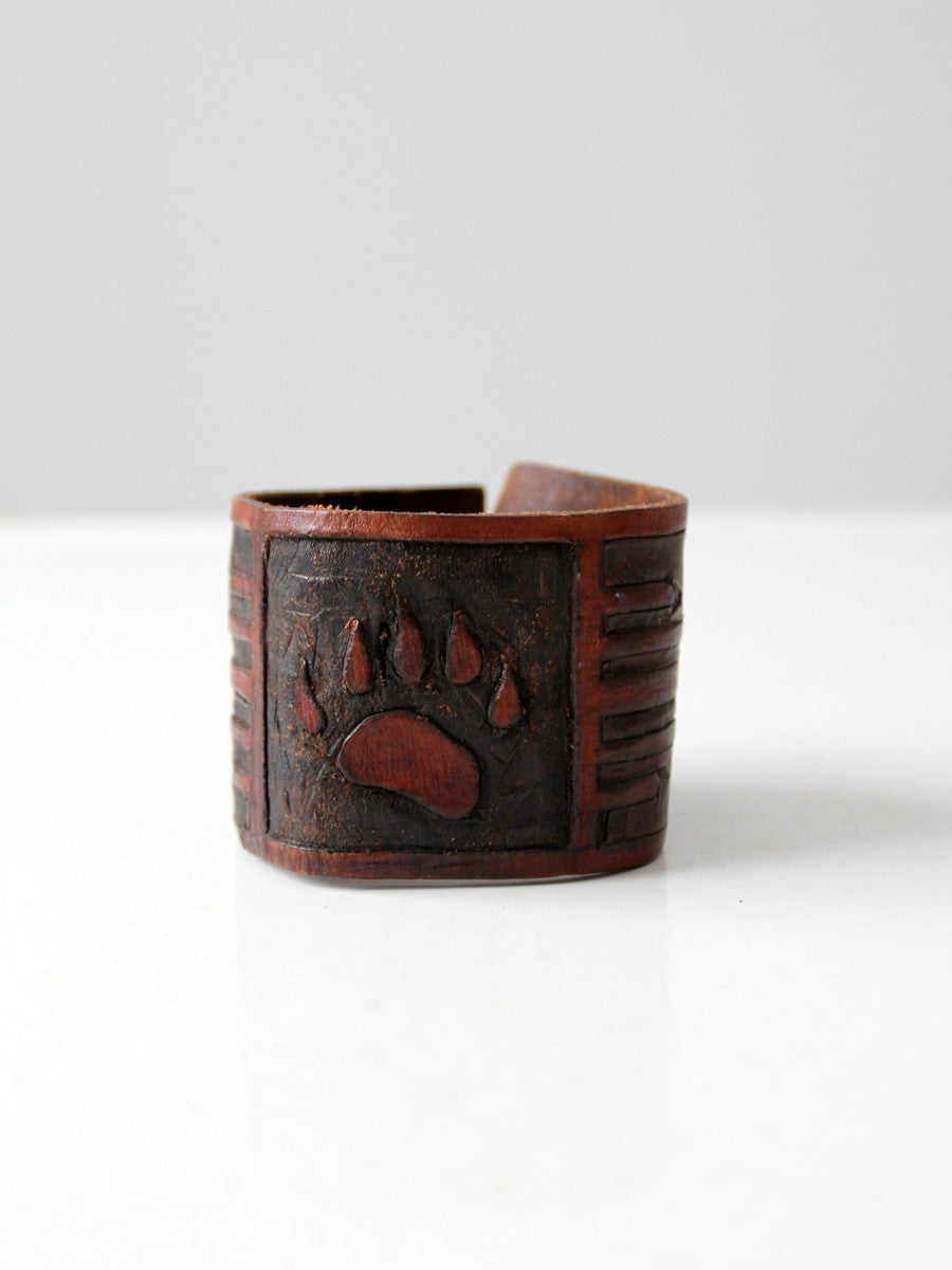 vintage 70s tooled leather cuff