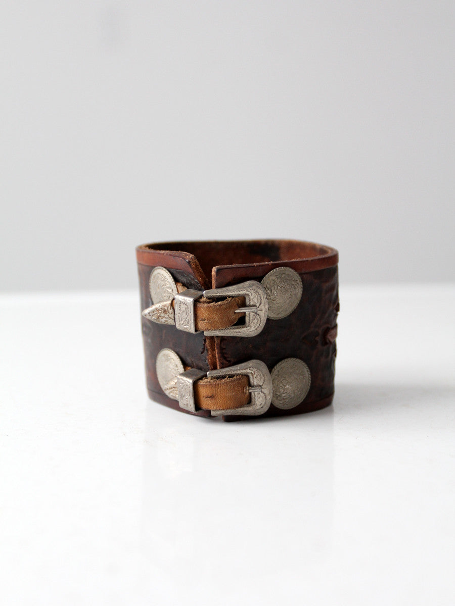 vintage 70s tooled leather cuff