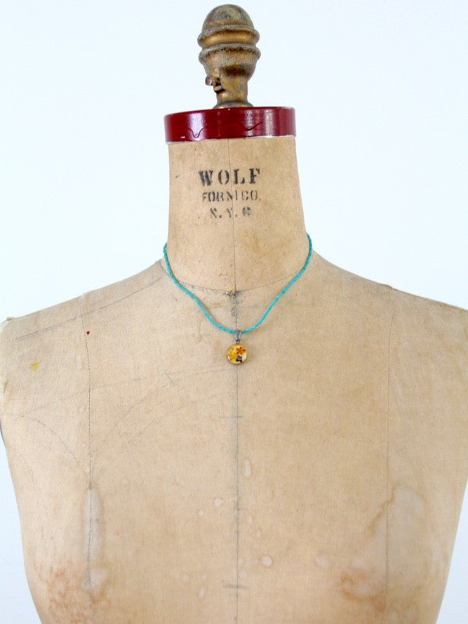 vintage real flower pendant necklace