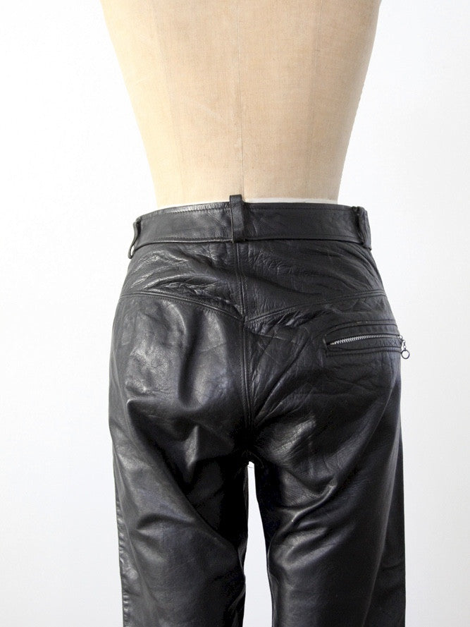 vintage black leather motorcycle pants, 32 x 26