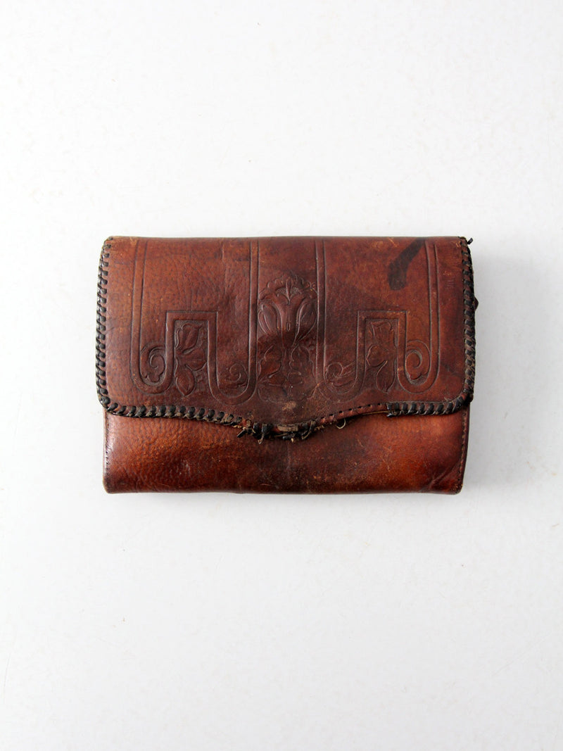 antique leather clutch with art nouveau tooling
