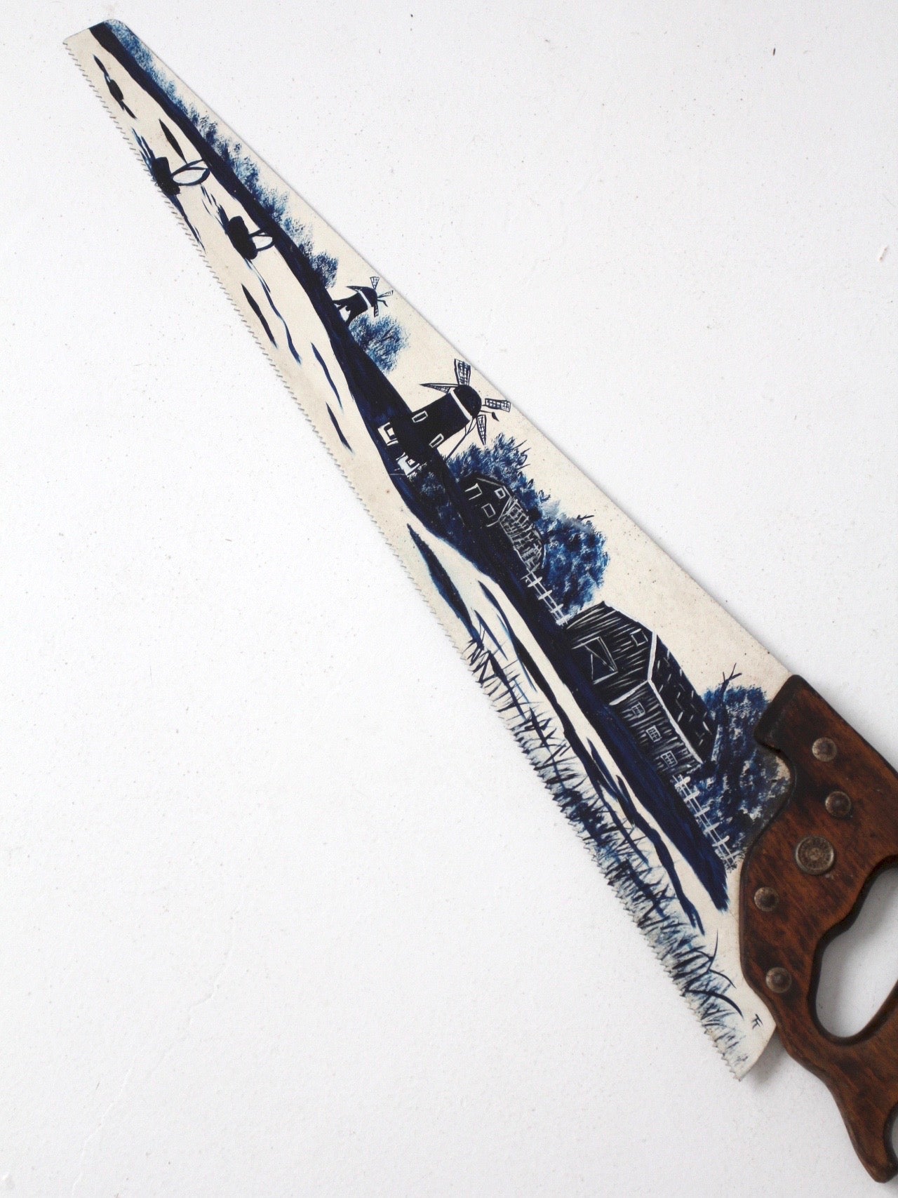 vintage folk art painting on Warranted Superior hand saw – 86 Vintage
