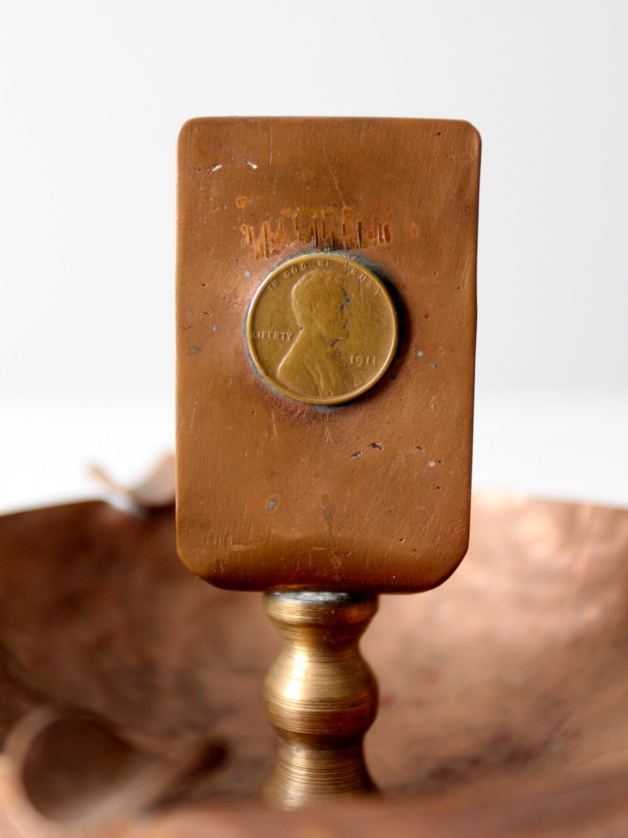 antique copper match holder ashtray