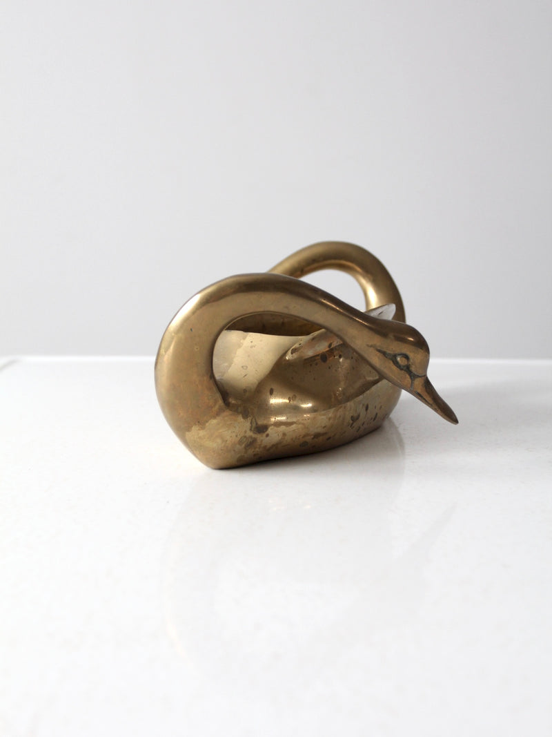 mid-century brass swan planter vase