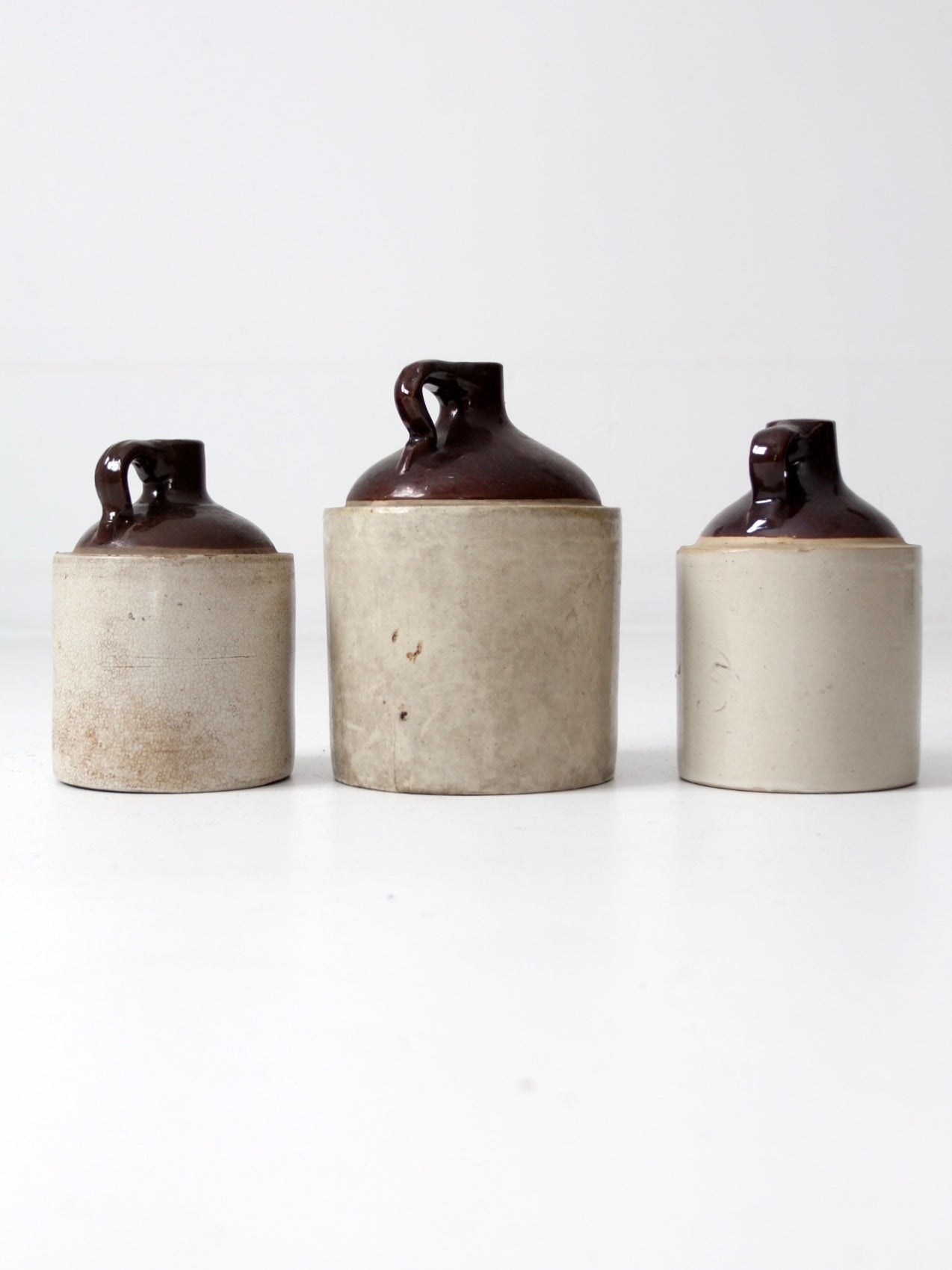 antique stoneware crock jug collection - set/3