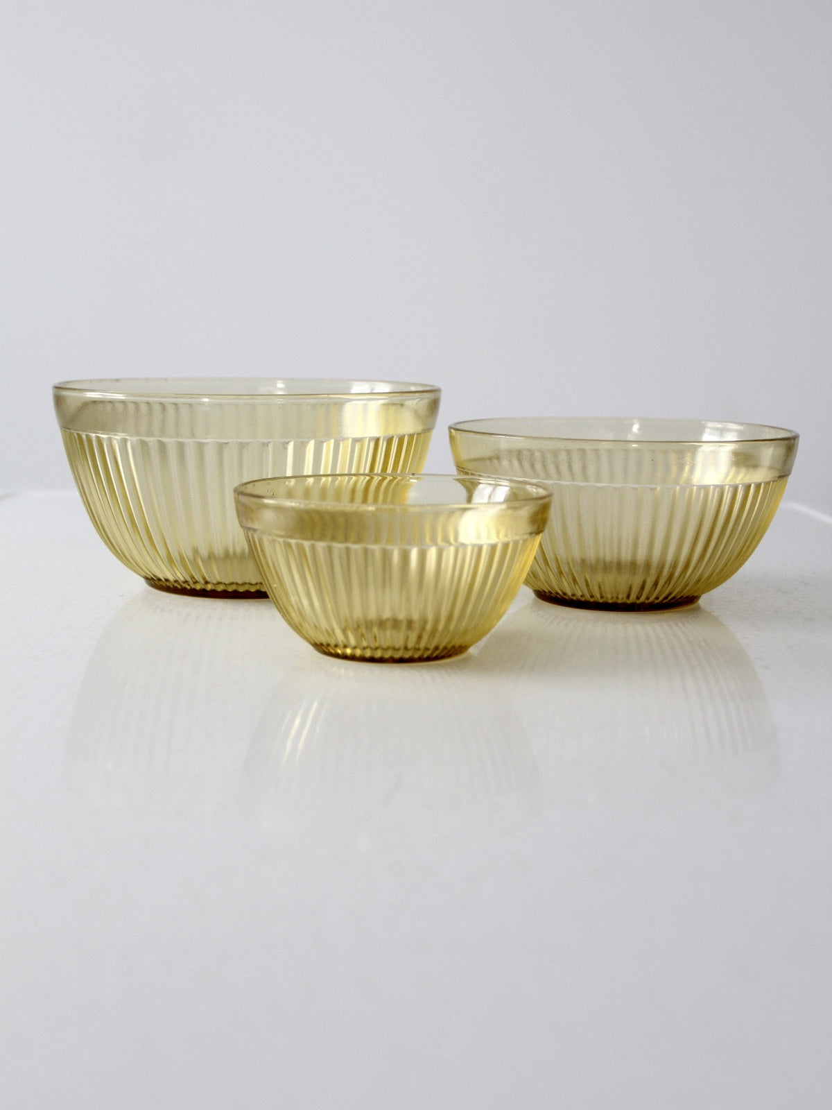 vintage ribbed Depression glass bowls set/3