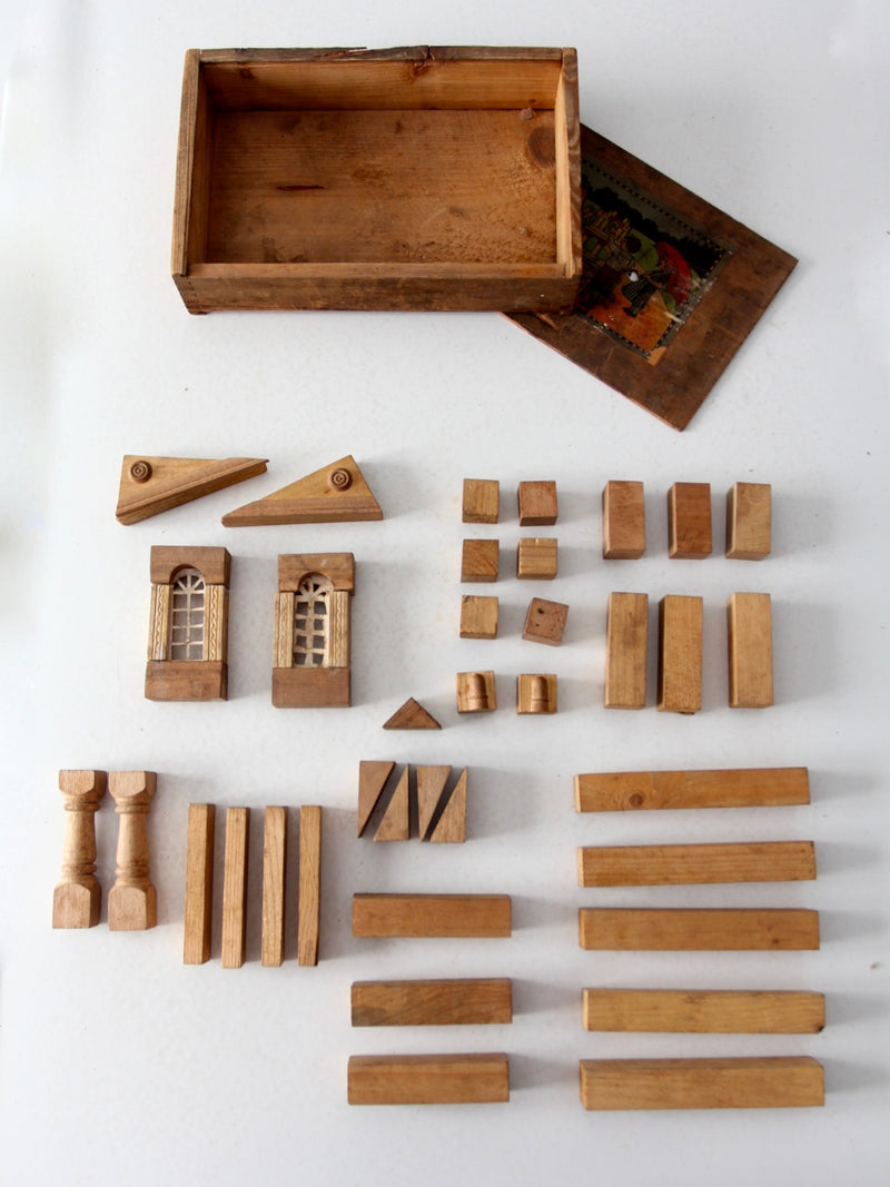 Victorian toy blocks with box