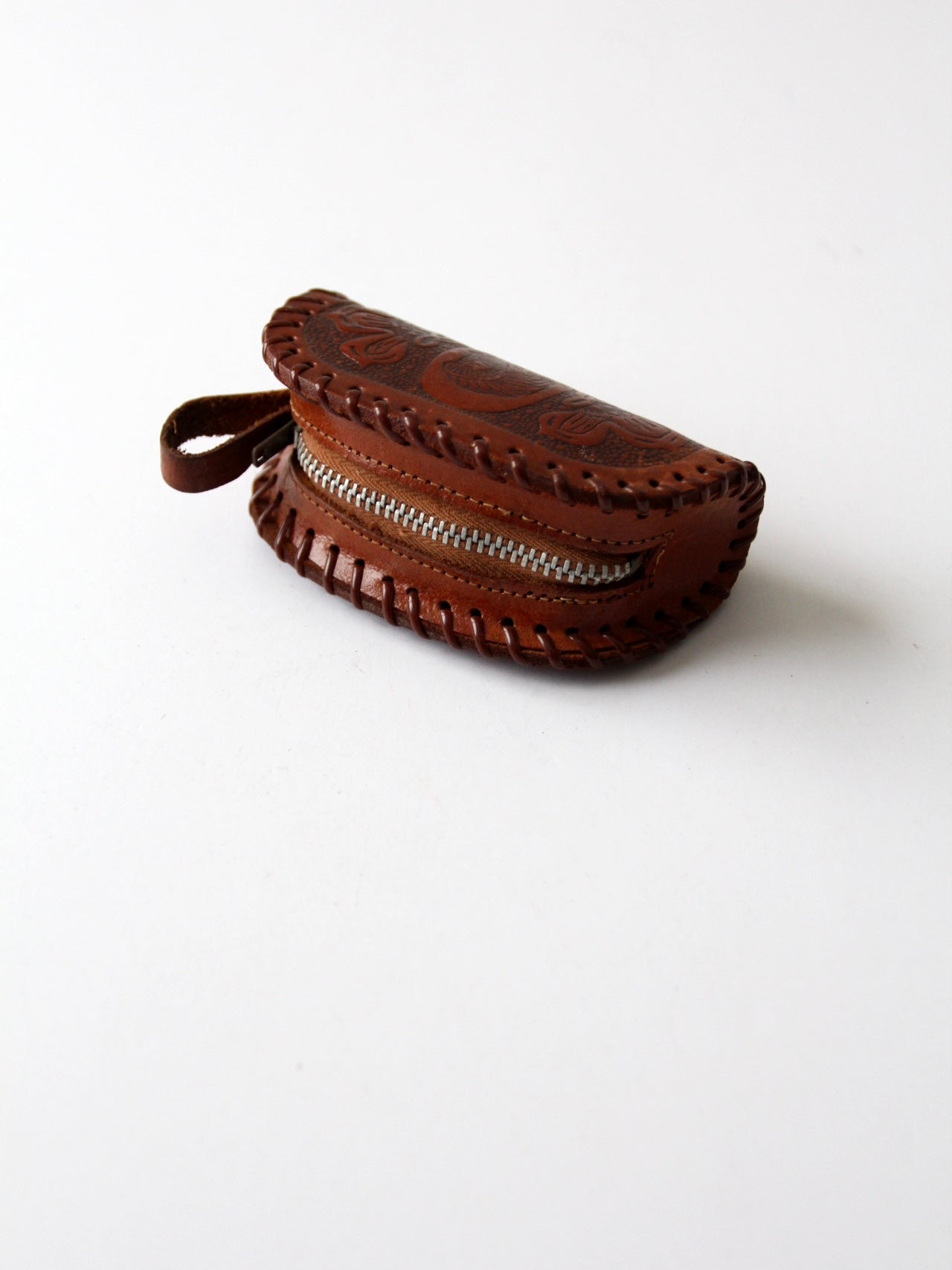 vintage tooled leather pouch