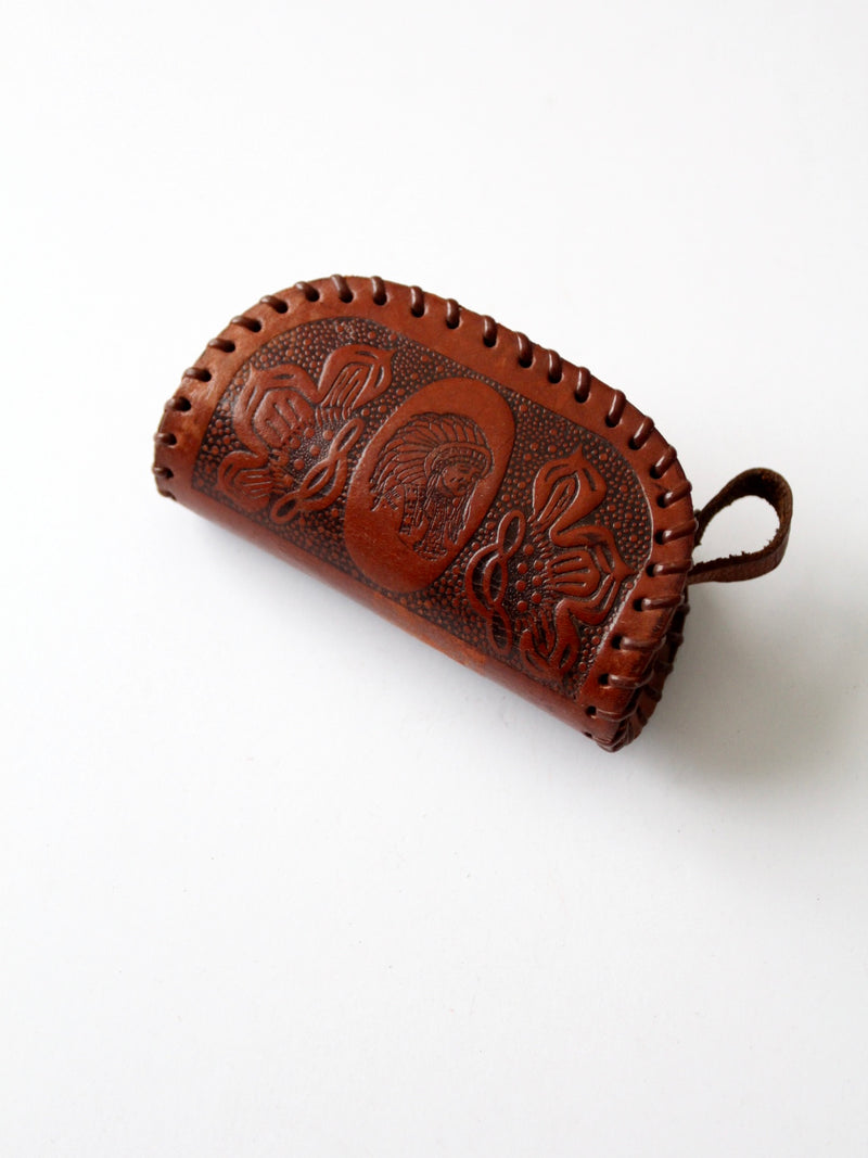 vintage Indian chief tooled leather pouch
