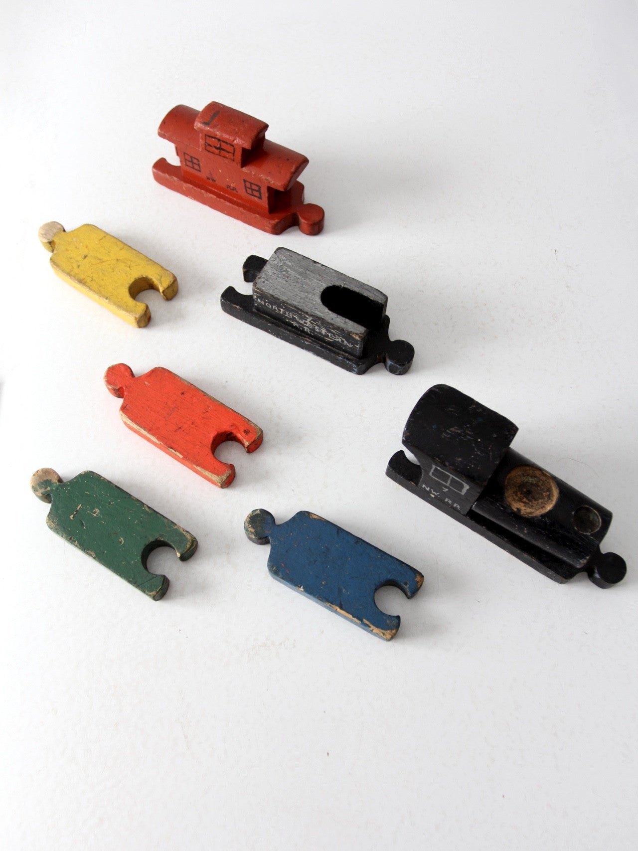 vintage toy train wooden blocks