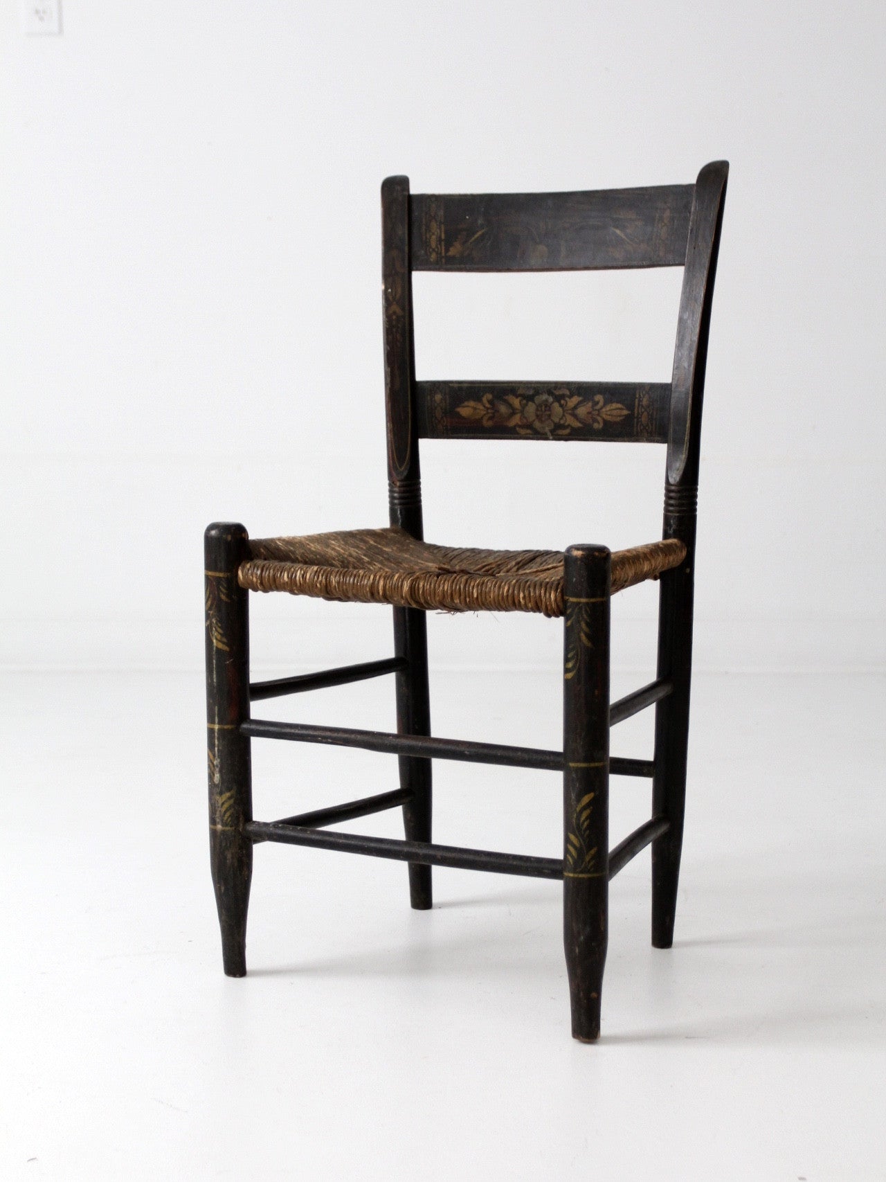 antique Hitchcock style painted rush seat chair