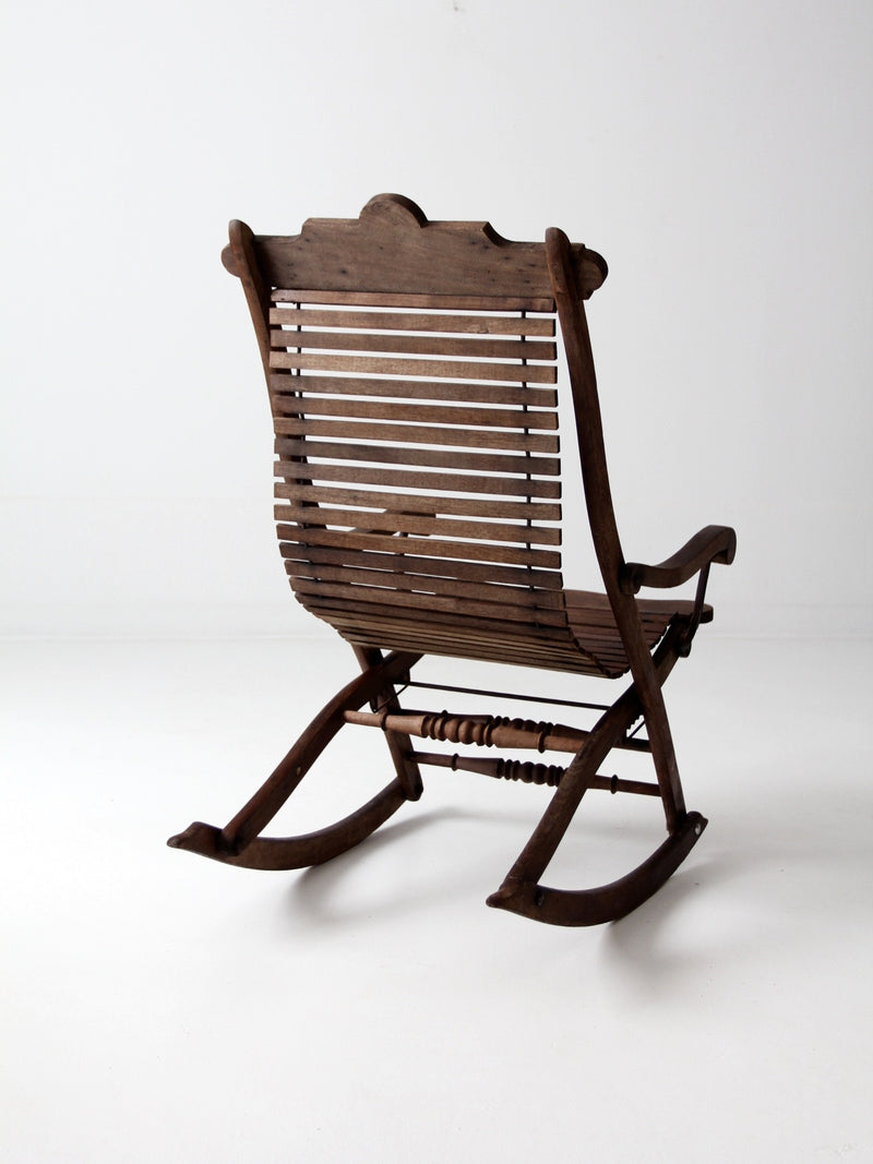 antique slat wood rocking chair