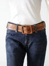 vintage tooled leather belt with leather covered buckle