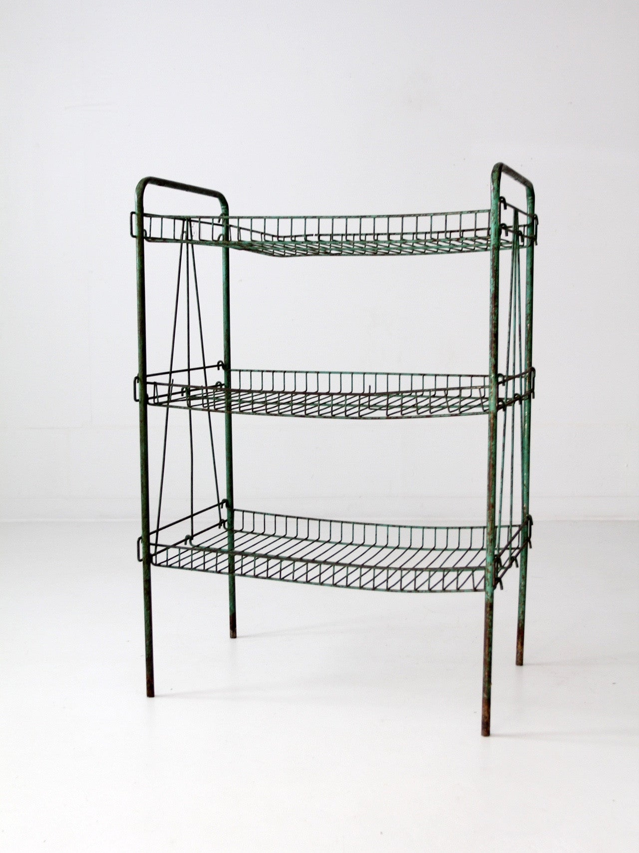 vintage industrial metal wire shelf