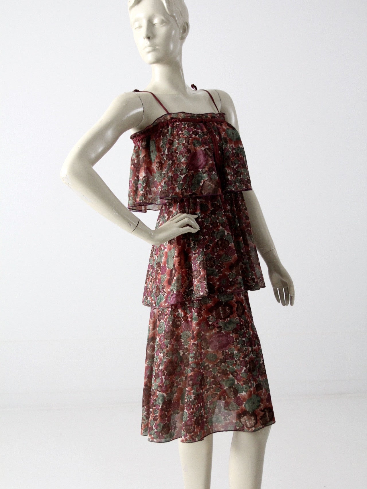 vintage 70s tiered chiffon dress