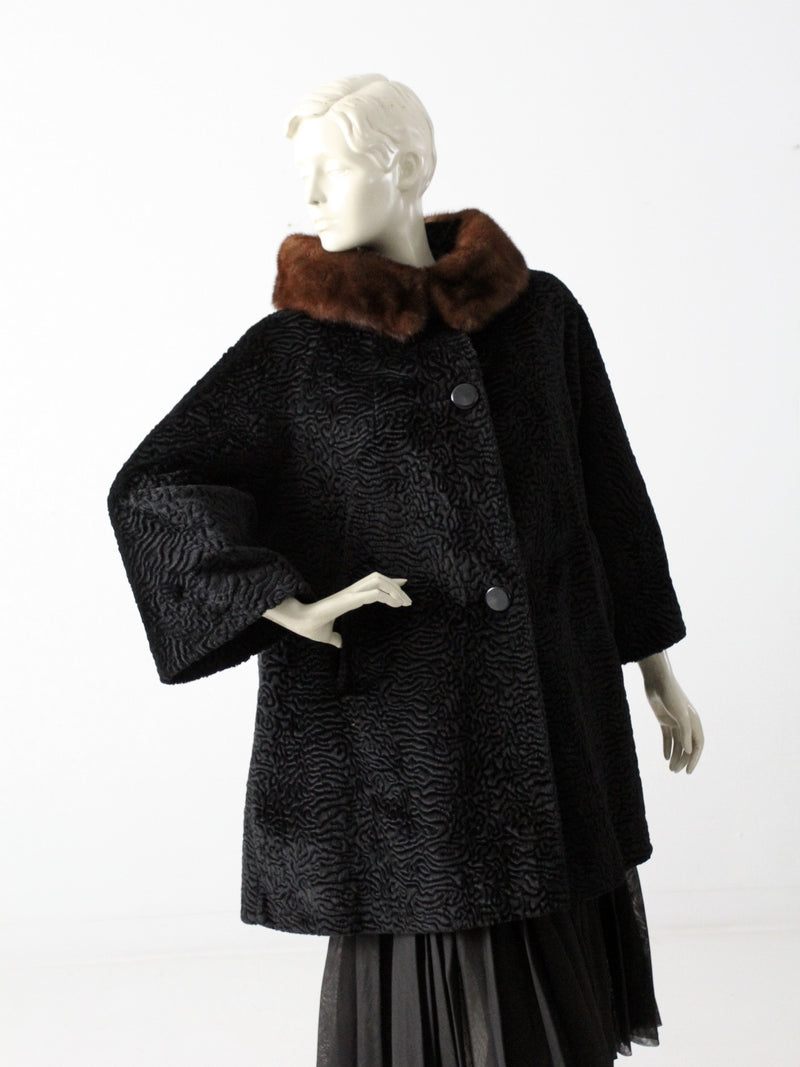 vintage 60s faux fur swing coat with mink collar