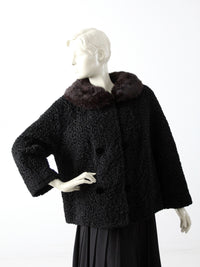 vintage 50s faux Persian lamb coat with fur trim