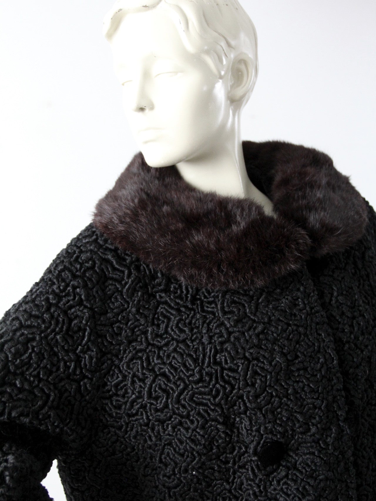 vintage 50s faux Persian lamb coat with fur trim
