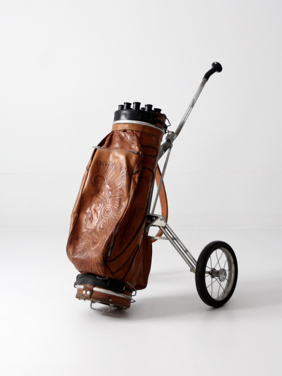 vintage tooled leather golf club bag with cart – 86 Vintage