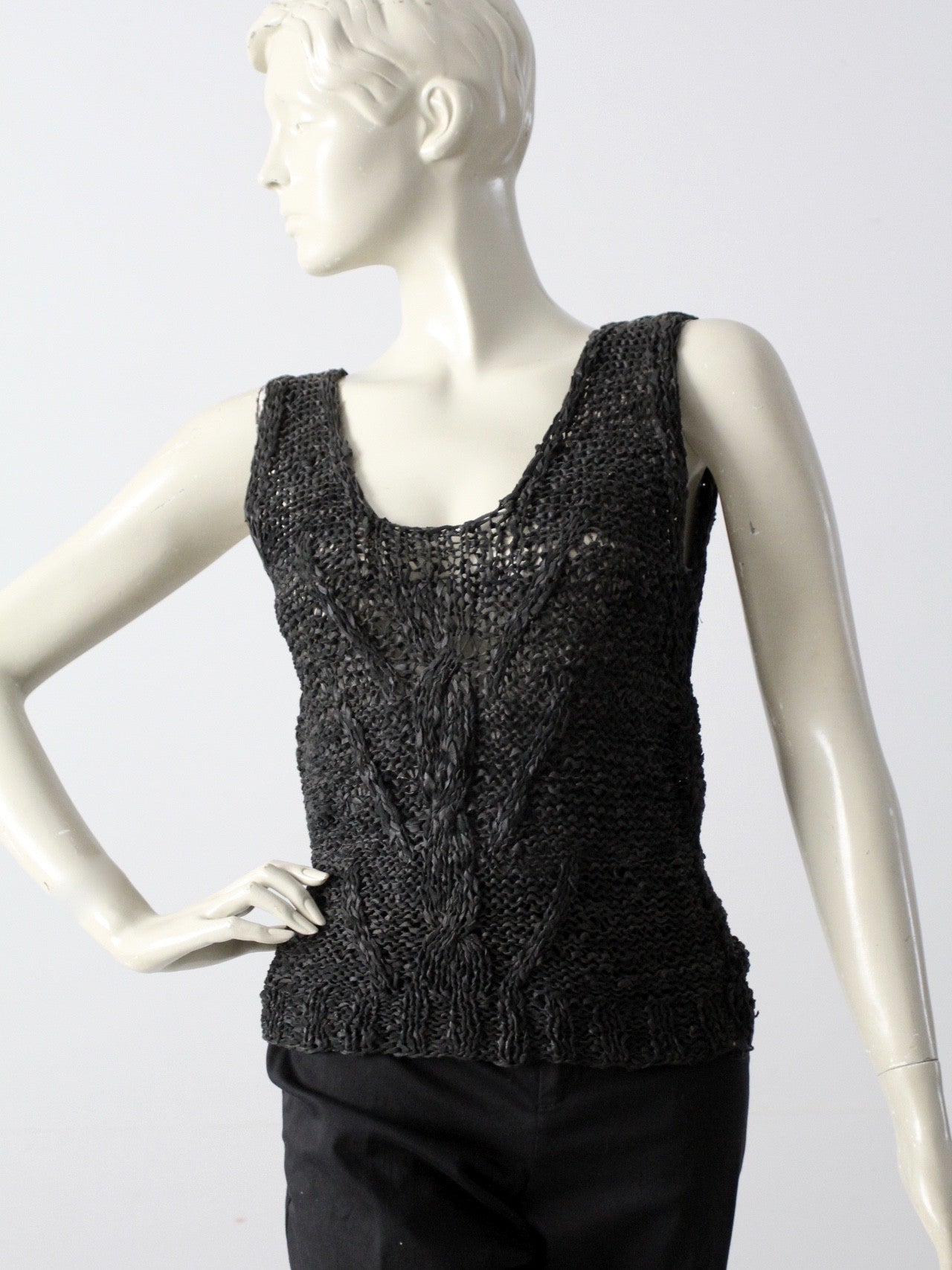 vintage 80s woven leather tank top