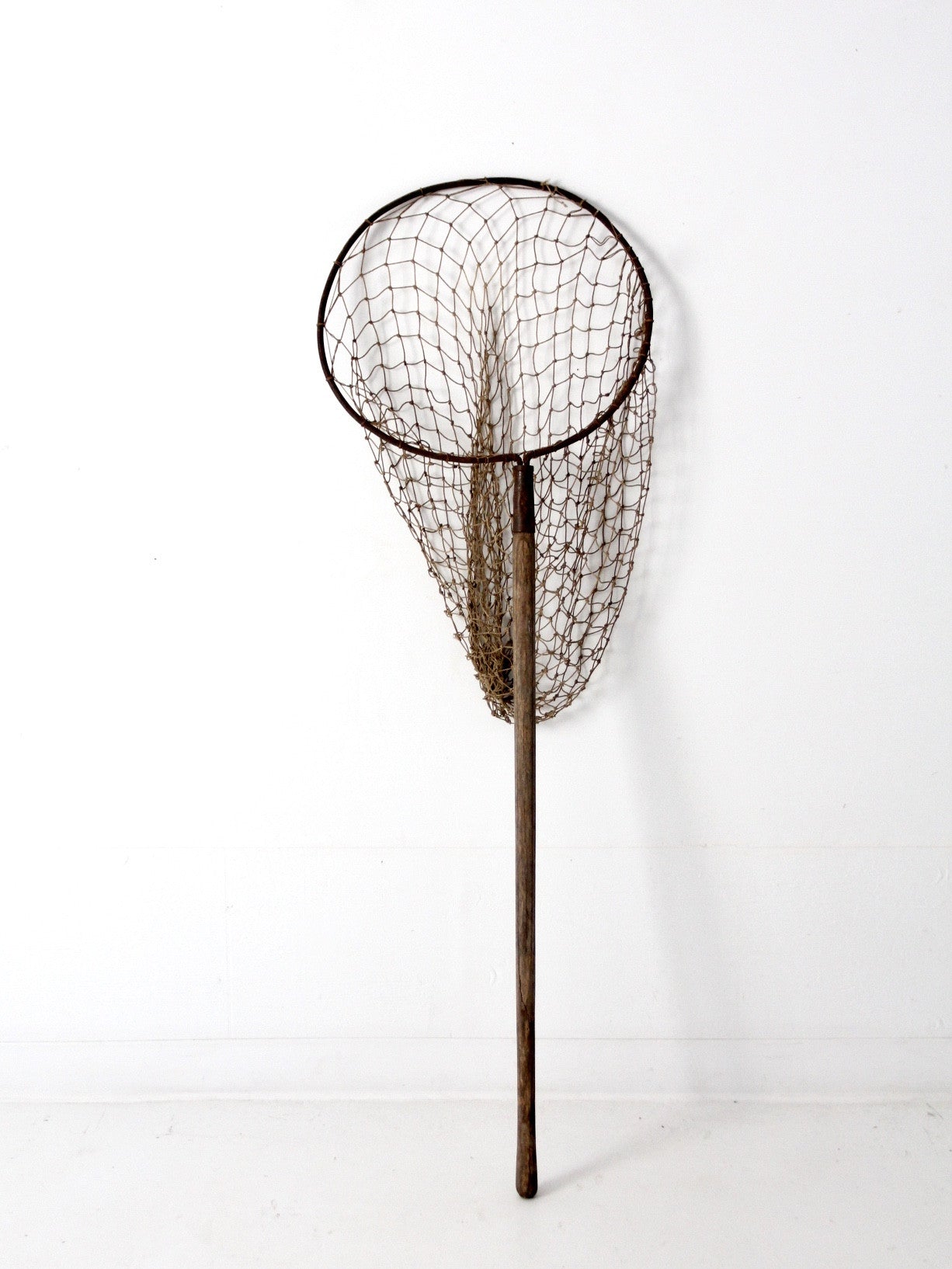 Vintage Bent Wood and Brass 38-inch Fly Trout Fishing Landing Net - c.  1920-1950
