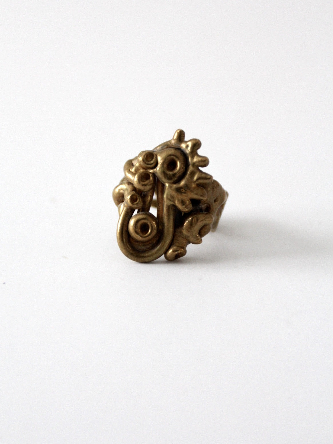 Collier Brutaliste Vintage En Bronze Design Floral - M. Buffet - Années 70 - Ras Du Cou