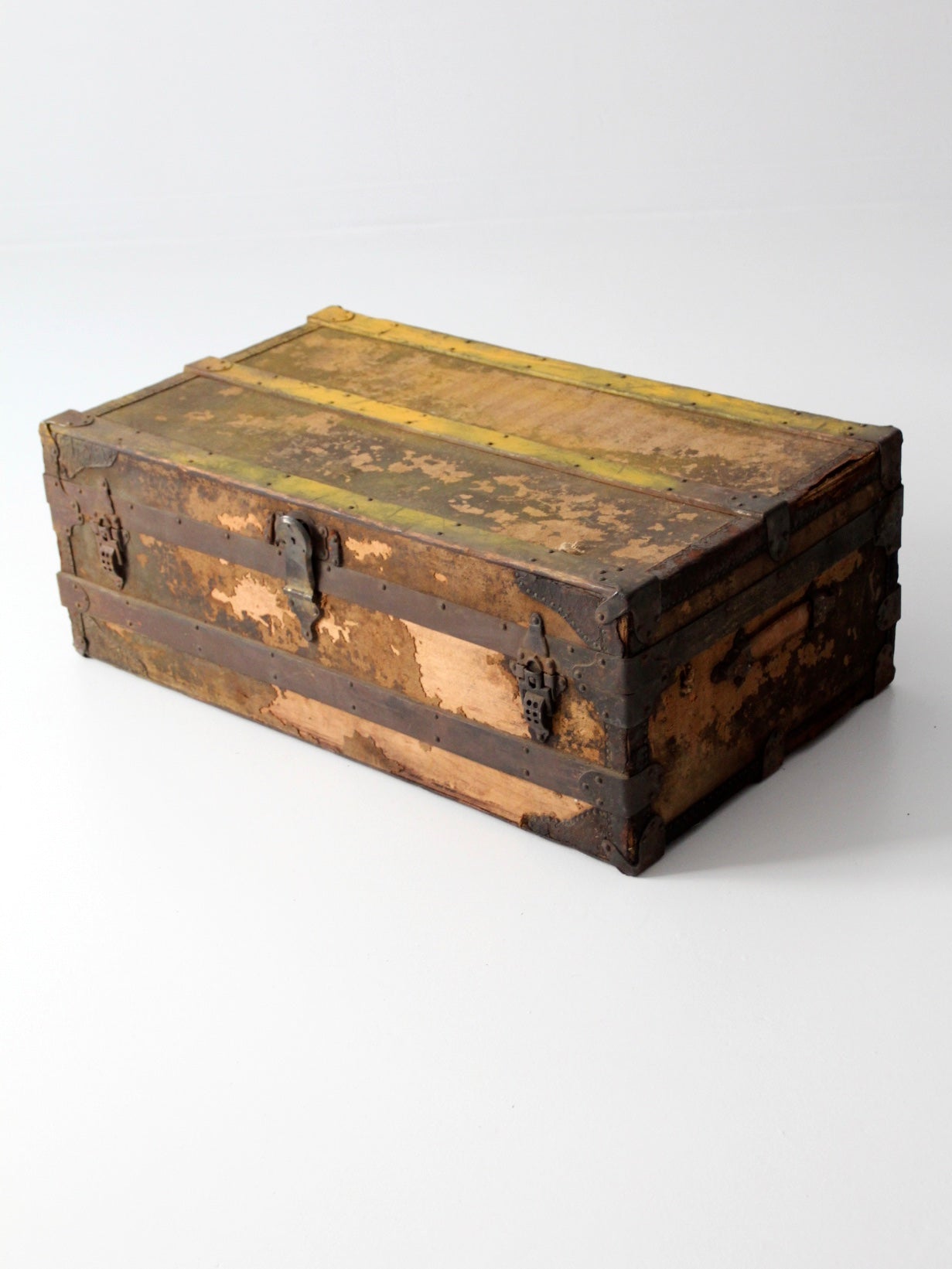 antique wooden trunk with canvas