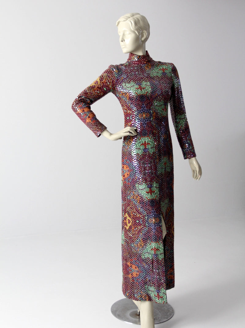 70s print maxi dress vintage 70s sequin maxi dress by Malcolm Starr